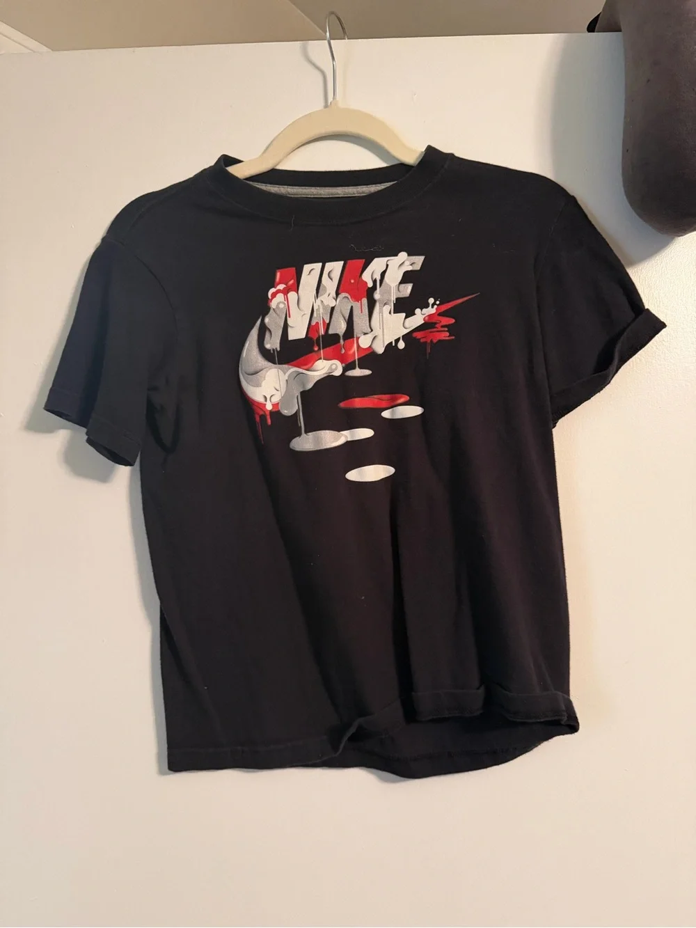 Nike Black Tee with Red and White Drip Logo